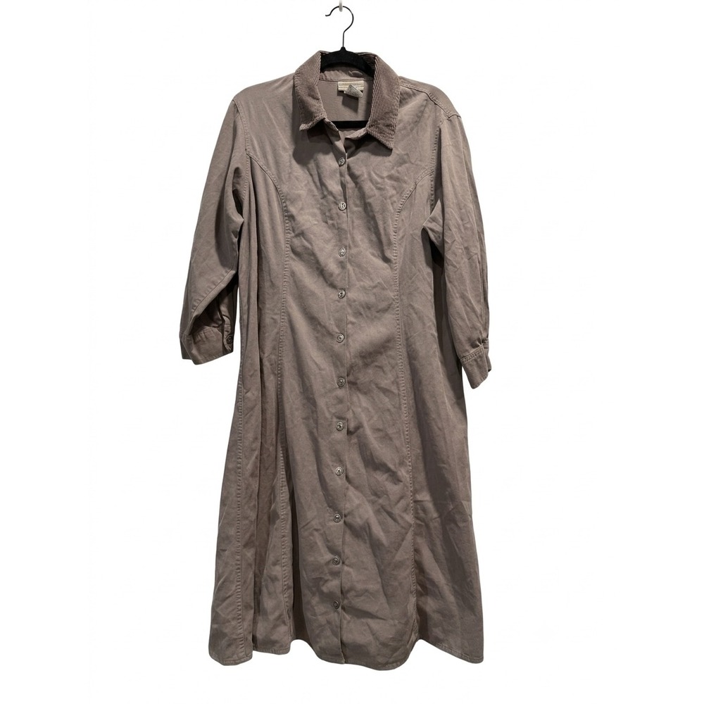 Coldwater Creek Brown Cotton Midi Shirt‎ Dress Corduroy Collar XL Made in USA